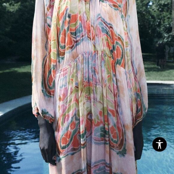 ZARA PRINTED MIDI DRESS ZW COLLECTION Maxi Multicolored - Picture 7 of 15